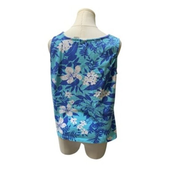 White Stag Ladies Large Sleeveless Floral Tank Top Blue & White Cotton/Spandex - Picture 3 of 5